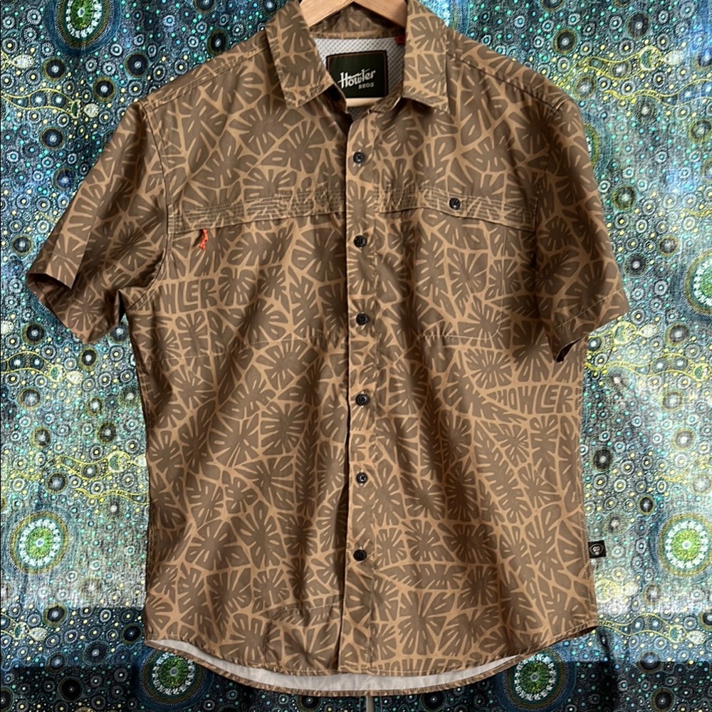 Howler Brothers Brown Printed Short Sleeve Shirt Size Medium